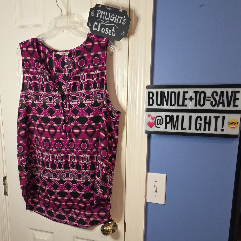 Dana Buchman Women's Sleeveless Geometric Top - Pink and Black